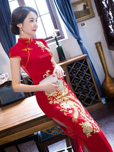 Red Embroidery Phoenix Long Cheongsam Dress